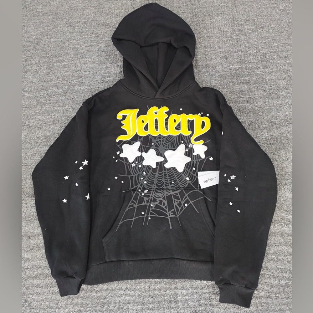 Jeffery Black Hoodie with Star and Web Design